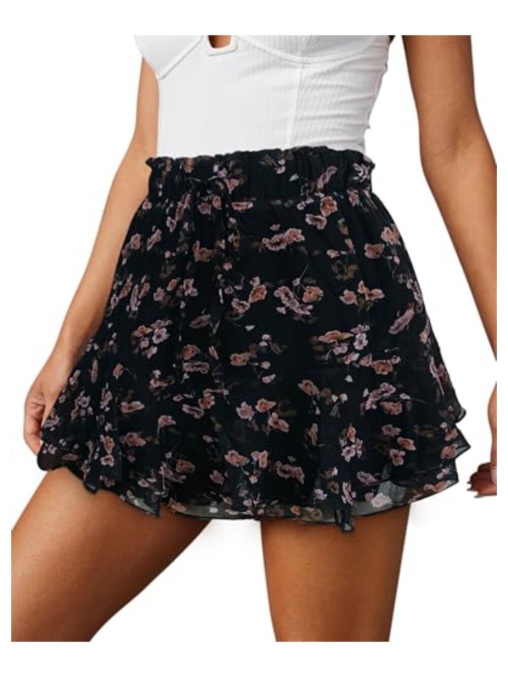 Women's Boho Ruffled Hem Chiffon High Waisted Skort Summer Shorts